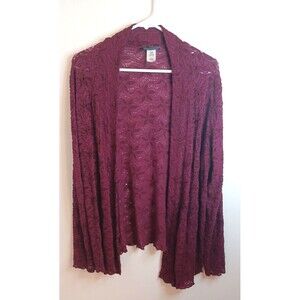Brittany Black Open Front Cardigan XL Burgundy Lace Longsleeve Boho Lagenlook